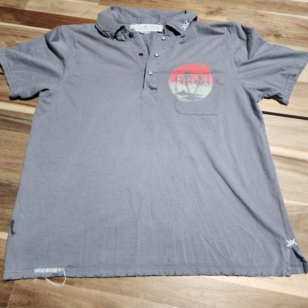 Project e Vintage Men’s S/S Distressed Light Blue Polo Shirt